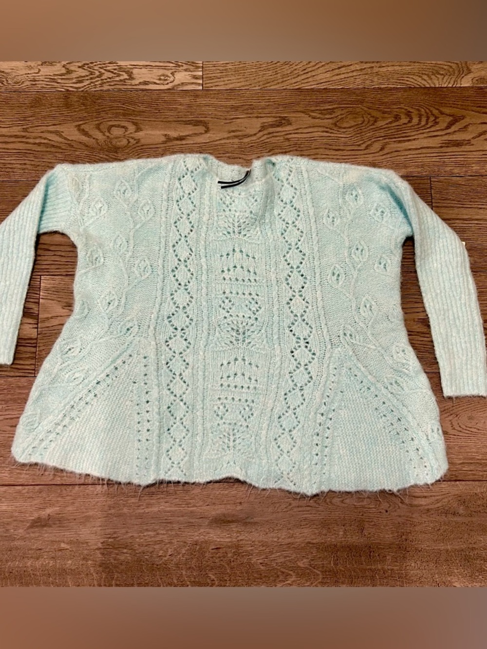 Anthropologie Pale Blue Open-Knit Scoop Neck Sweater - Picture 4 of 6